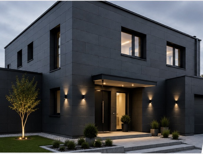 Modernes Wohngebäude mit hochwertig gestalteter Fassade